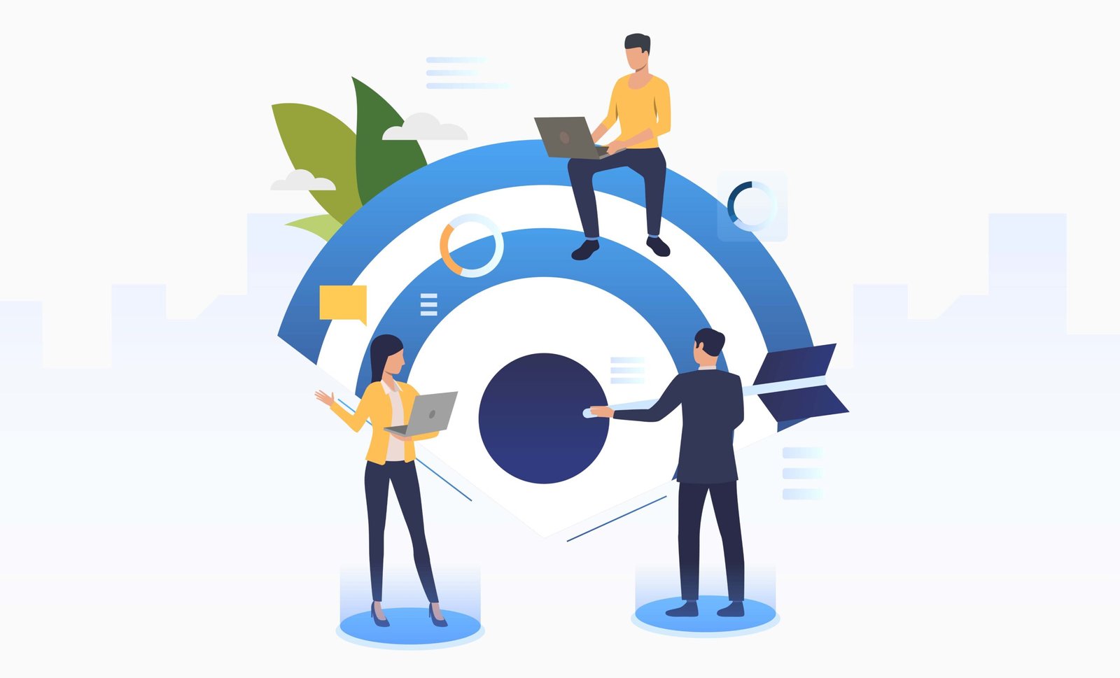 Business people working and setting company target. Planning, management, strategy concept. Vector illustration can be used for topics like business, finance, targeting